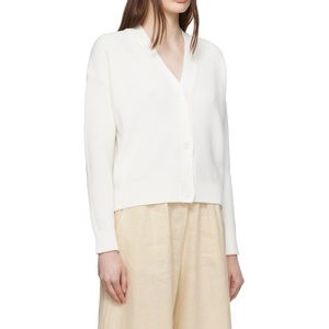 Max Mara Leisure White Cotton Knit Ribbed Cardigan